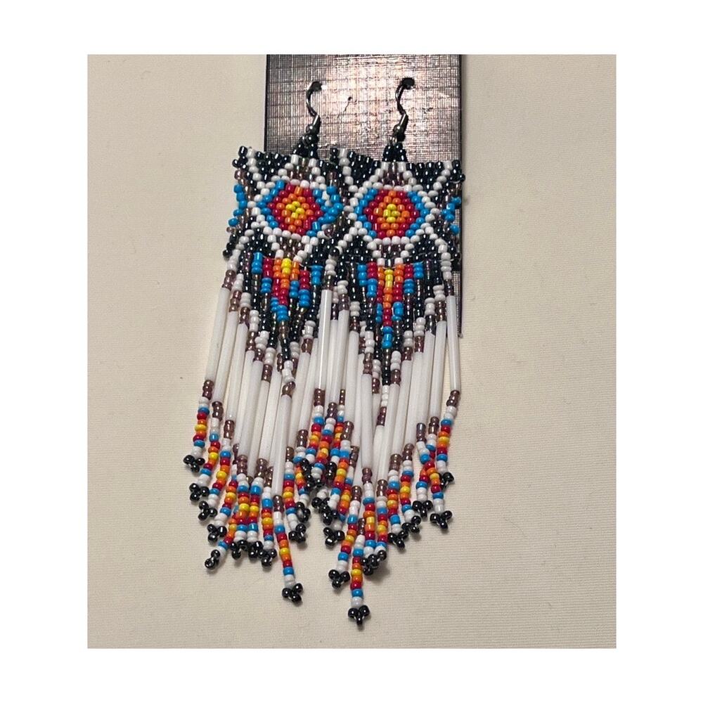 Southwest Beaded Dangle Tassel Long Earrings Multicolored Western Turquoise